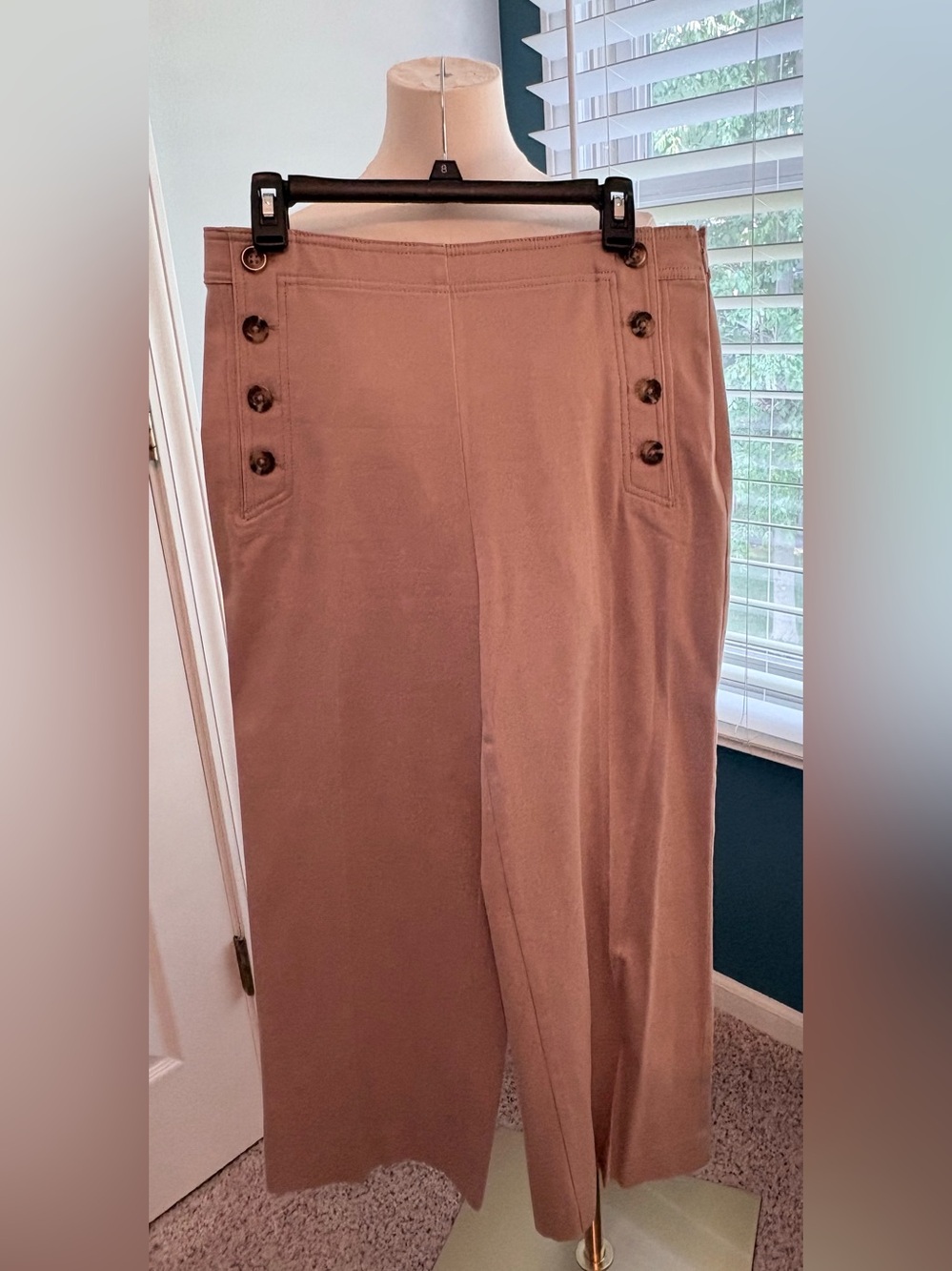 Tan Wide Leg Sailor Pants with Tortoise Buttons